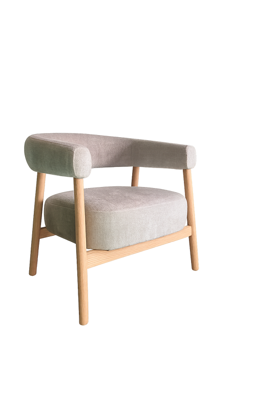 Royce fauteuil in stof Harmony 04 beige met eiken armleuningen