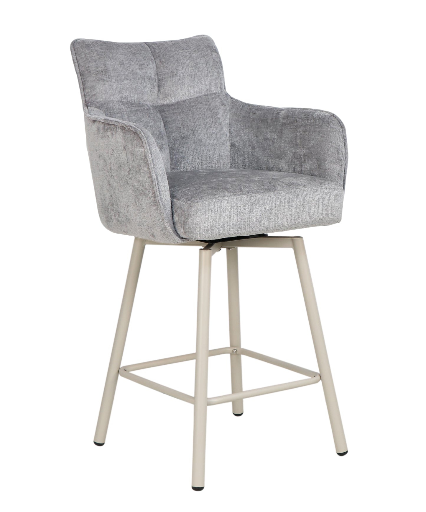 Barstoel James – Harmony 82 Grey | 360° draaibaar met return | Zandkleurige metalen poten