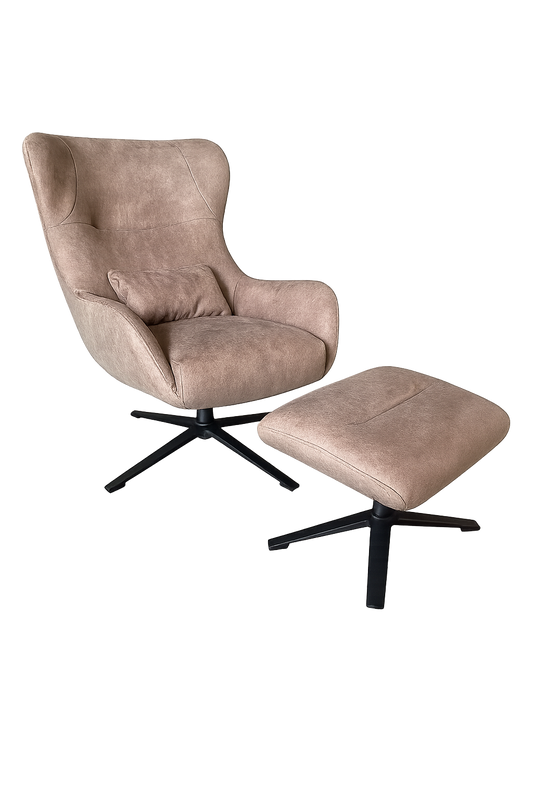 Fauteuil Muck met hocker | Stof Cowboy 809 Stone