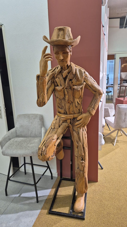 Teakhouten Cowboy Beeld – Levensgroot Decorbeeld 220 cm