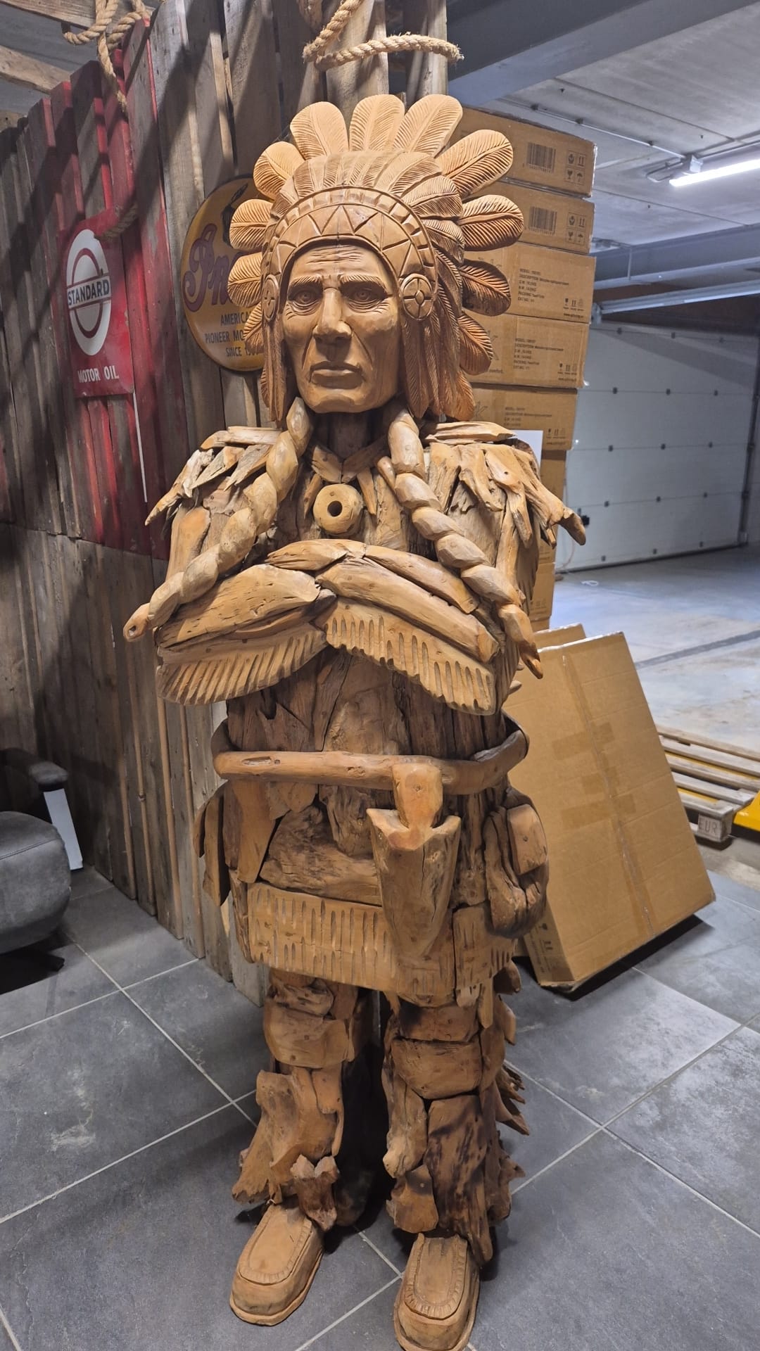 Teakhouten Indiaan Beeld – Levensgroot Decorbeeld 205 cm