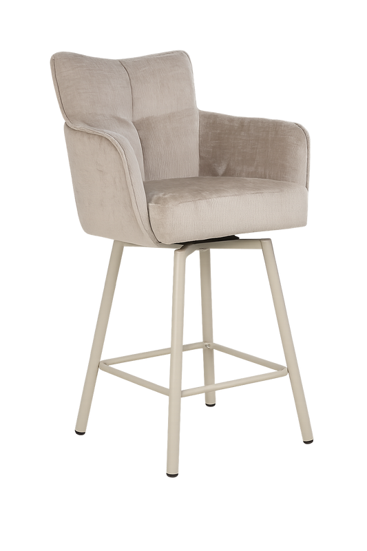Barstoel James – Harmony 04 Beige | 360° draaibaar met return | Zandkleurige metalen poten