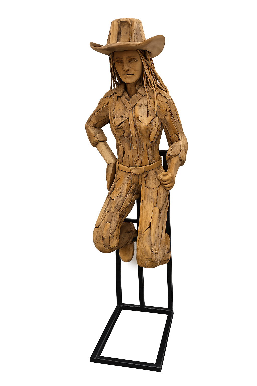 Teakhouten Cowboy Vrouw Beeld – Levensgroot Decorbeeld 220 cm