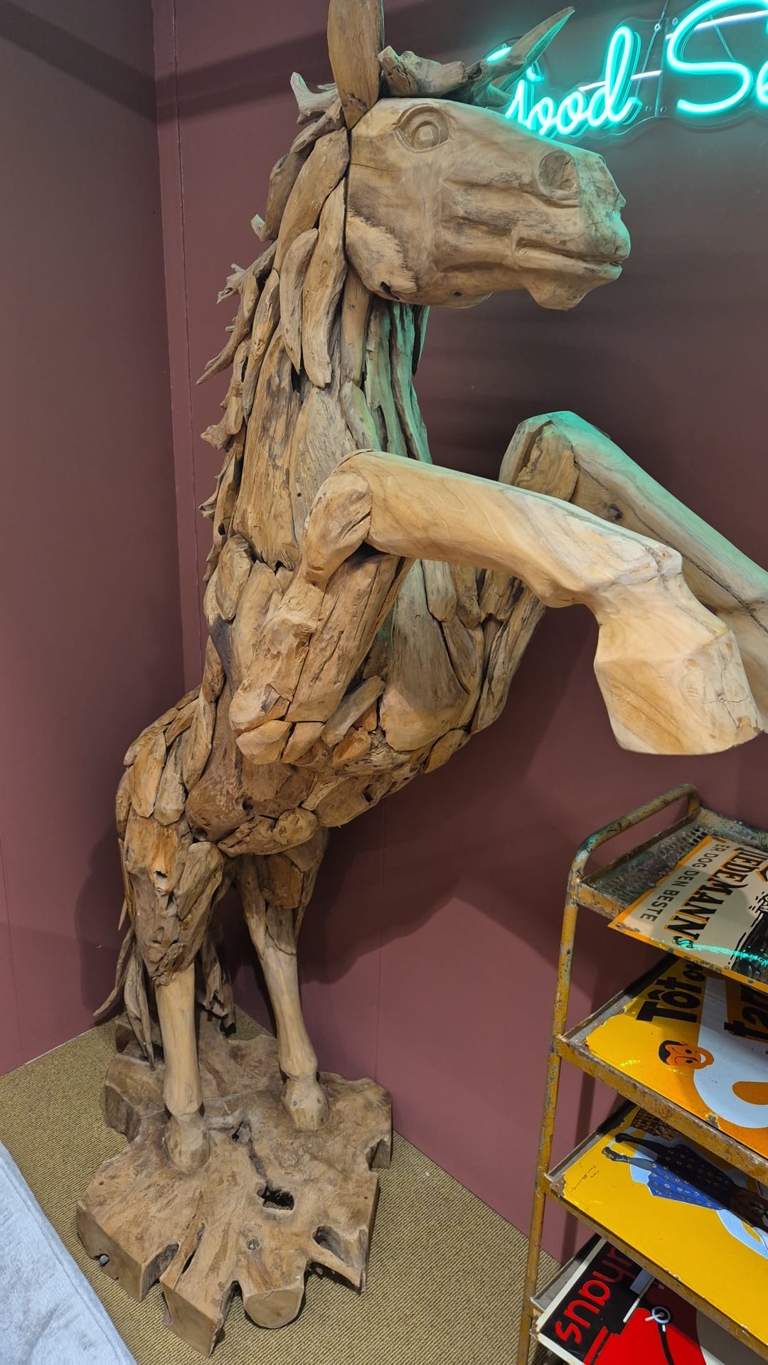 Teakhouten Stijgerend Paard Beeld – Levensgroot Decorbeeld 240 cm