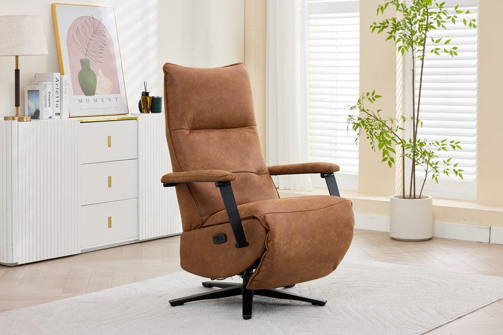 Relaxfauteuil Martin – 2-motorig met accu – Bull Leder – Camel