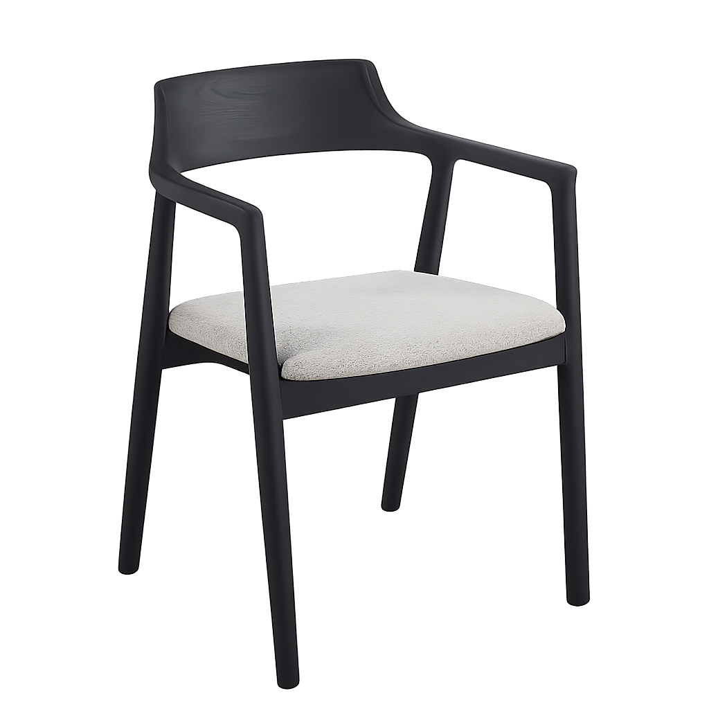 Armstoel Ashwood – Zwart eiken met kussen Sahara 170