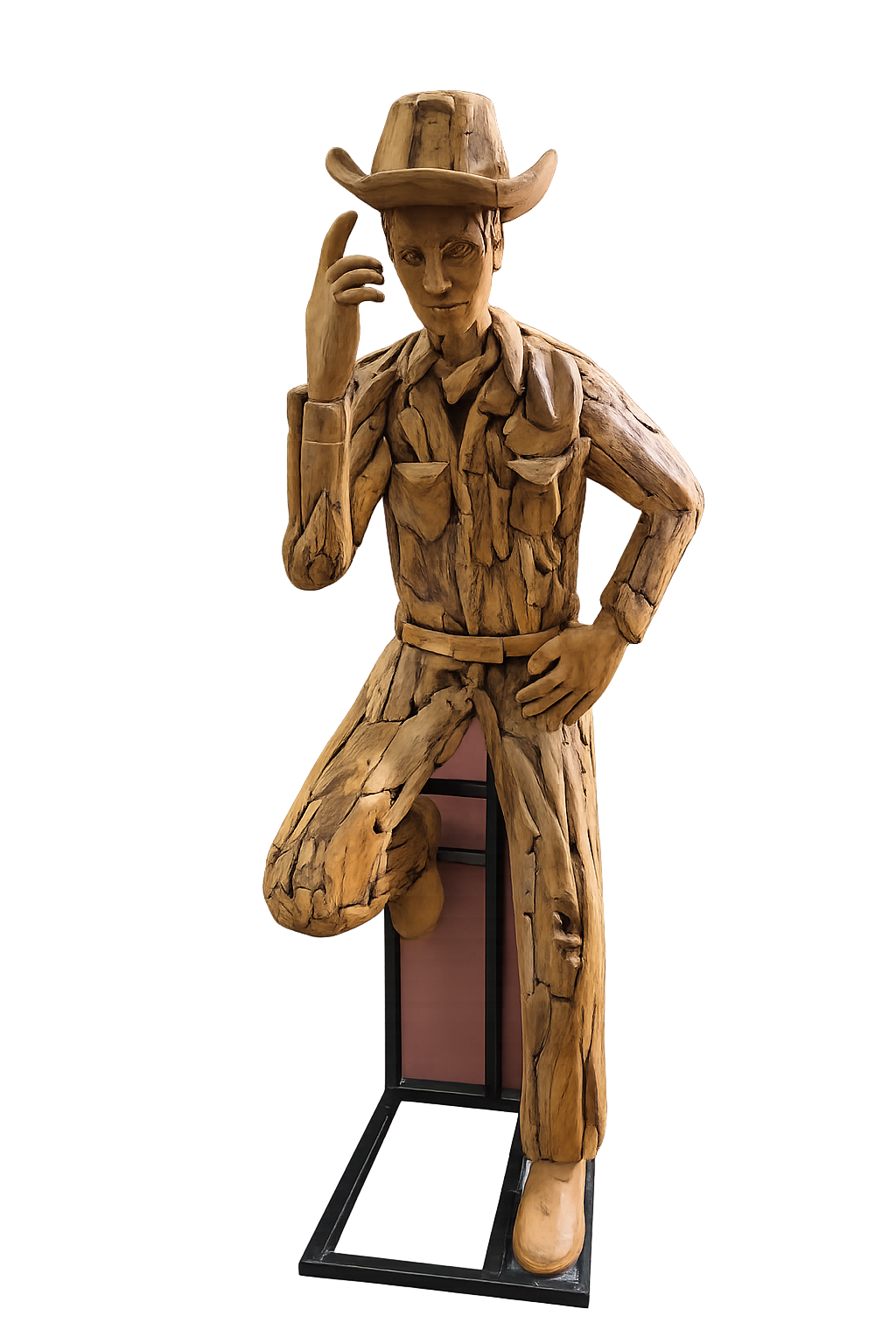 Teakhouten Cowboy Beeld – Levensgroot Decorbeeld 220 cm