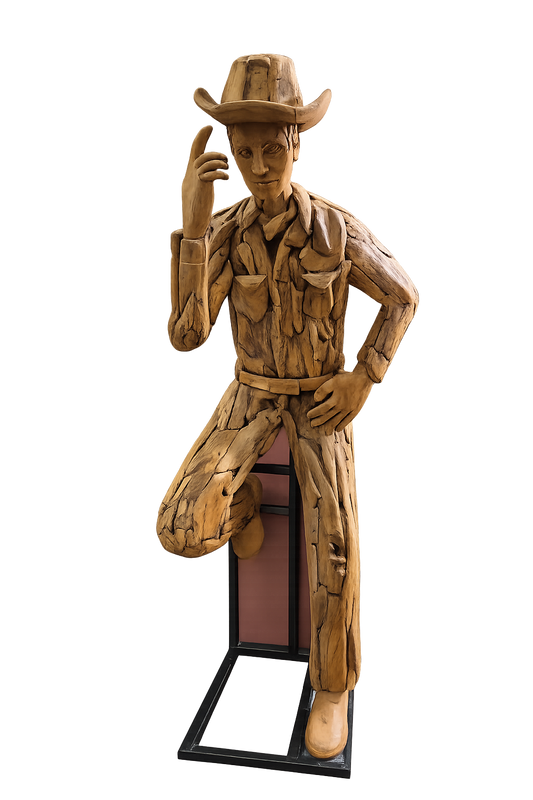 Teakhouten Cowboy Beeld – Levensgroot Decorbeeld 220 cm