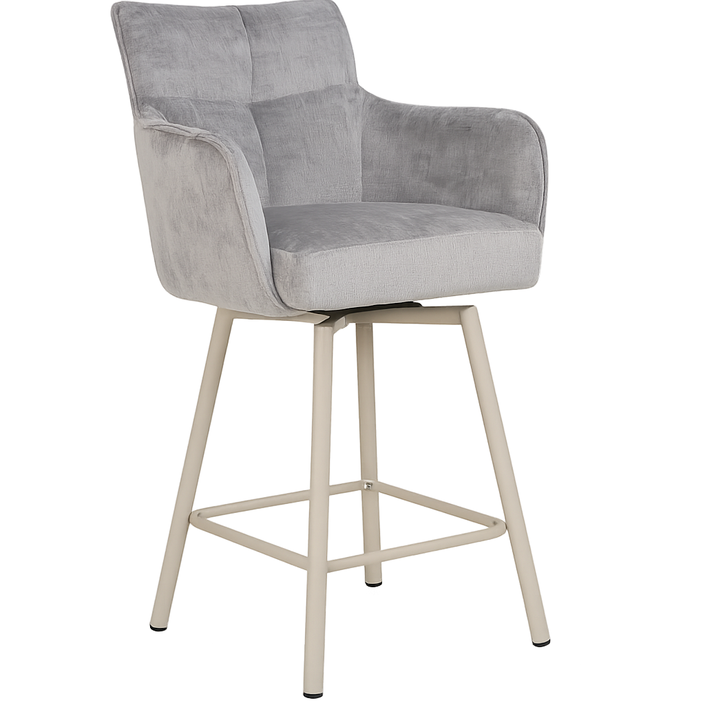 Barstoel James – Harmony 82 Grey | 360° draaibaar met return | Zandkleurige metalen poten