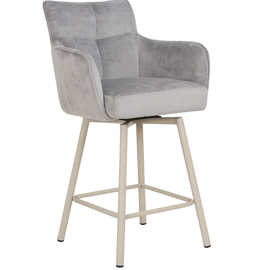 Barstoel James – Harmony 82 Grey | 360° draaibaar met return | Zandkleurige metalen poten