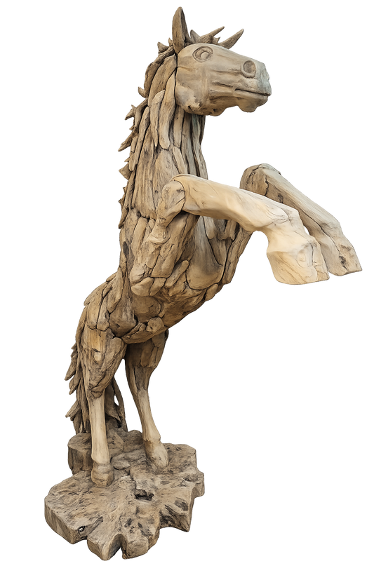 Teakhouten Stijgerend Paard Beeld – Levensgroot Decorbeeld 240 cm