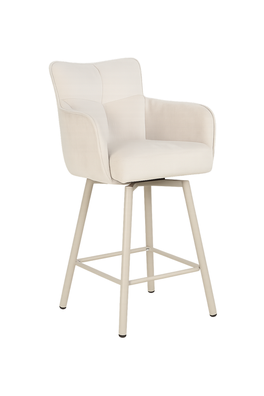 Barstoel James – Harmony 02 Off White | 360° draaibaar met return | Zandkleurige metalen poten
