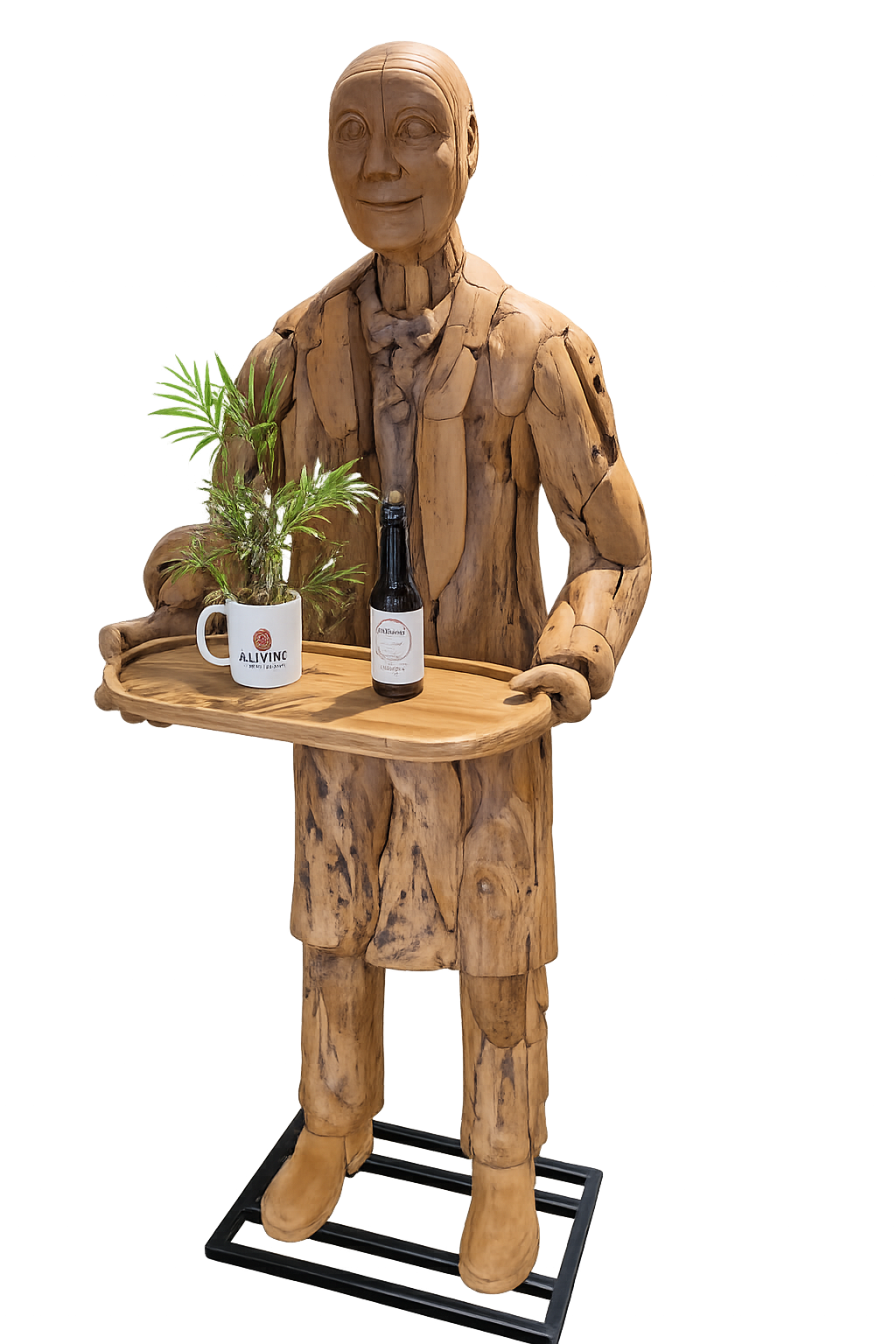 Teakhouten Butler Beeld met Dienblad – 200 x 80 x 80 cm